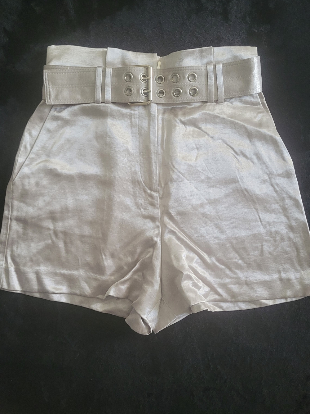 Marciano Cream High-Waist Belted Shorts with Grommet Detail